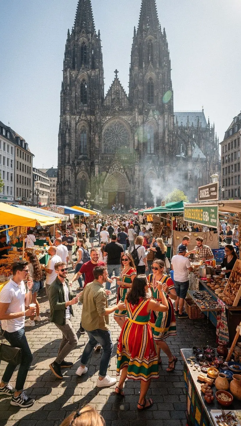 Besucher in entspannter Atmosphäre vor einem authentischen deutschen Festzelt mit regionalen Spezialitäten.